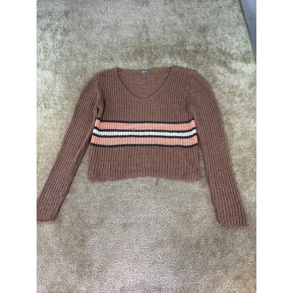 Charlotte Russe Sweater Women’s Large Brown Striped Academia Y2K Cropped D695